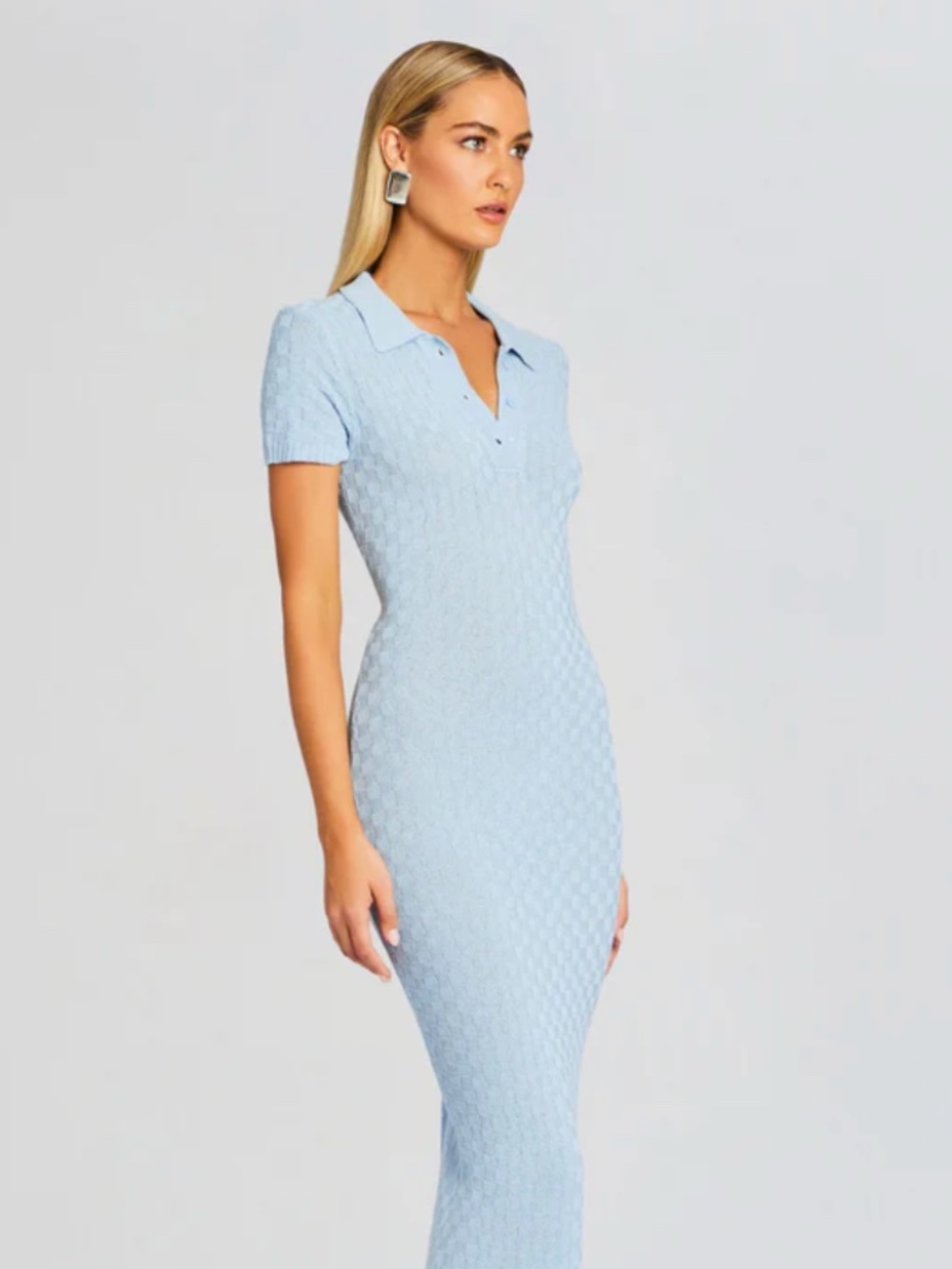 Retrofete Beacon Knit Dress Powder Blue Collared Short Sleeve NWOT - Size XS